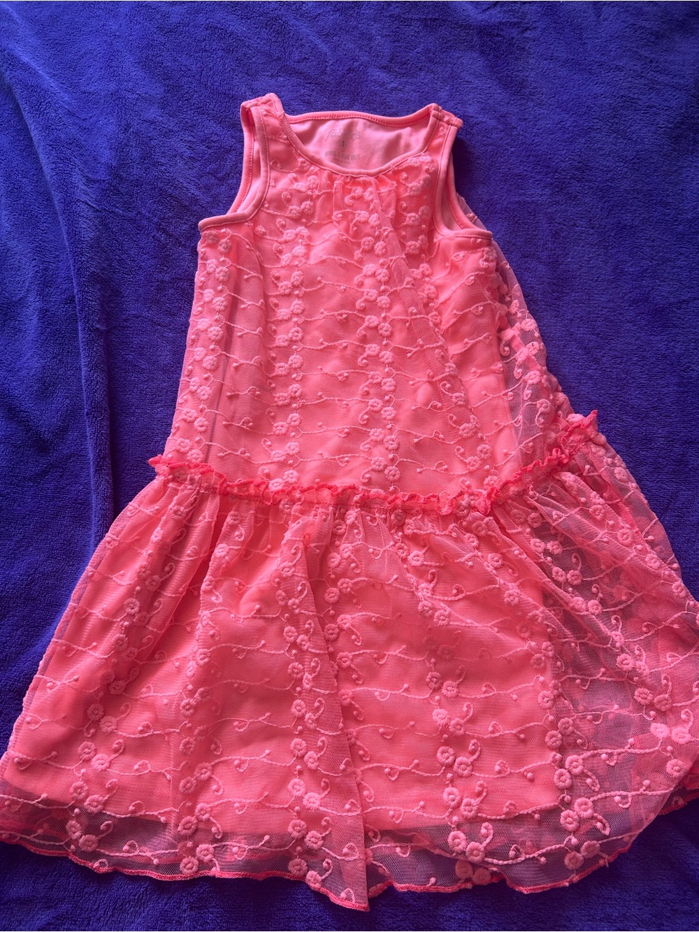 Girls' Coral Sleeveless Lace Overlay Dress